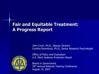 Fair and Equitable Treatment: A Progress Report