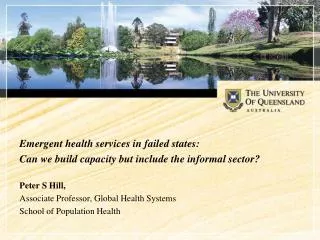 Emergent health services in failed states: Can we build capacity but include the informal sector?
