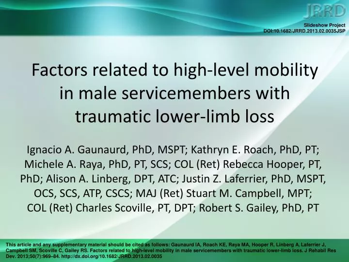 factors related to high level mobility in male servicemembers with traumatic lower limb loss