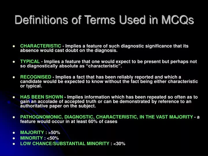 definitions of terms used in mcqs