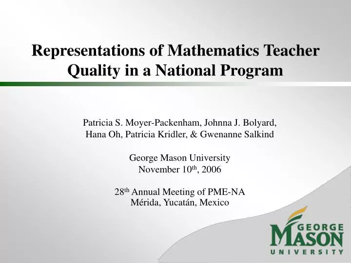representations of mathematics teacher quality in a national program
