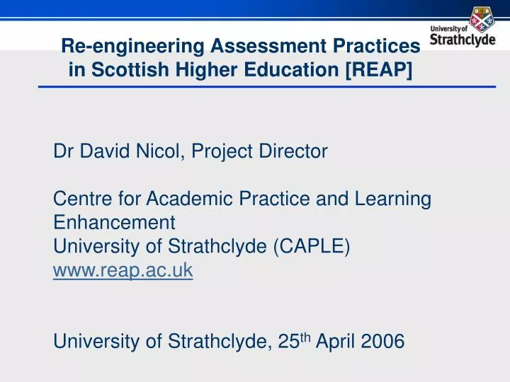 re engineering assessment practices in scottish higher education reap
