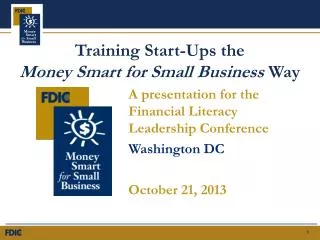 Training Start-Ups the Money Smart for Small Business Way