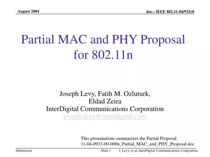 partial mac and phy proposal for 802 11n