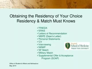 Obtaining the Residency of Your Choice Residency &amp; Match Must Knows