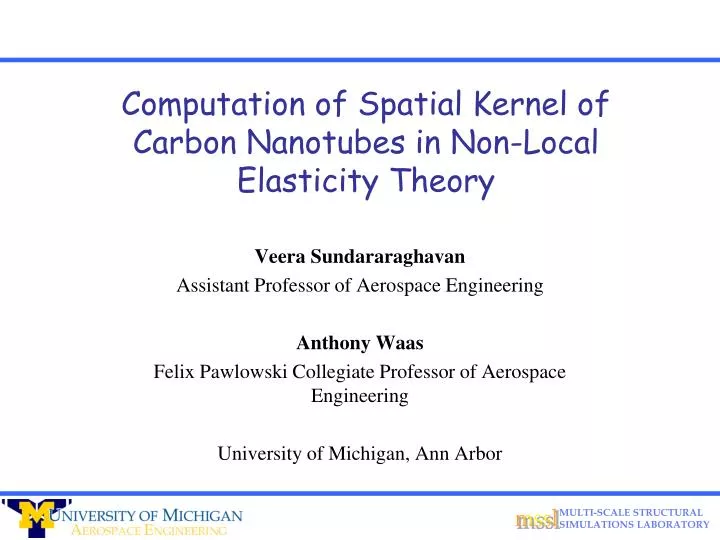 computation of spatial kernel of carbon nanotubes in non local elasticity theory