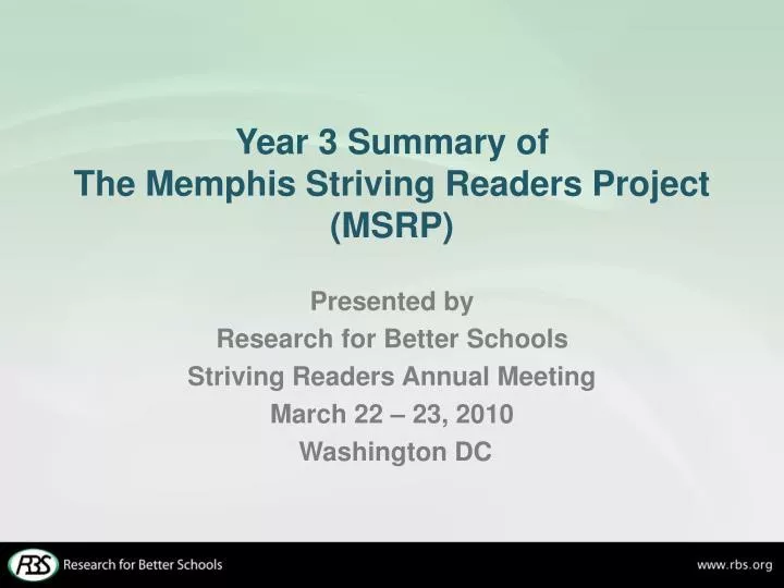 year 3 summary of the memphis striving readers project msrp