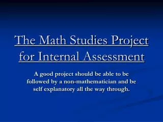The Math Studies Project for Internal Assessment