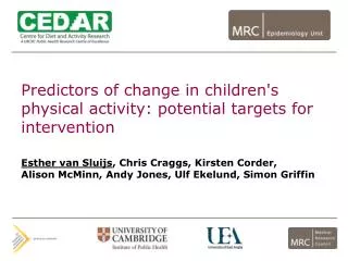 Predictors of change in children's physical activity: potential targets for intervention