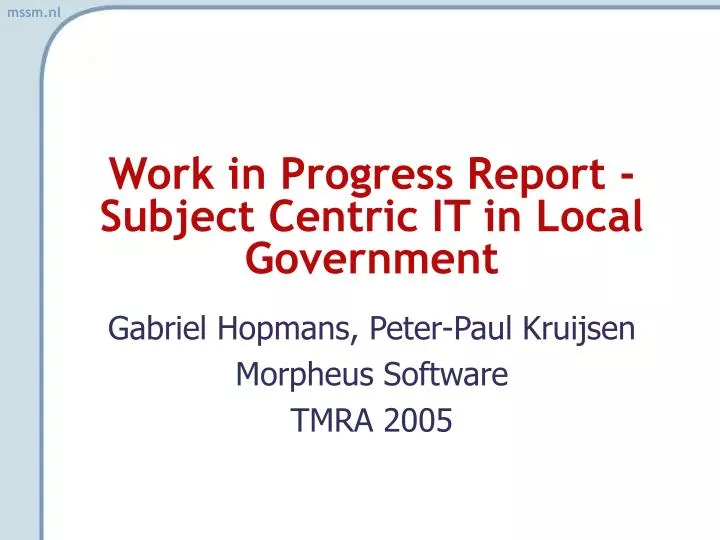 work in progress report subject centric it in local government
