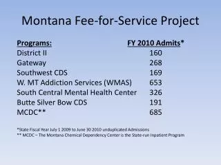 Montana Fee-for-Service Project