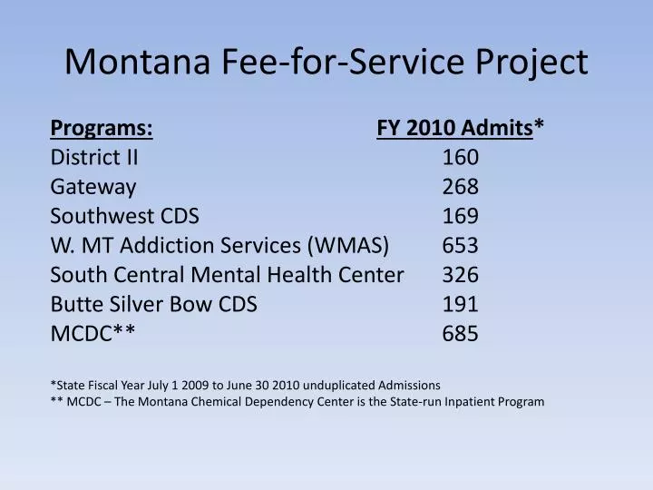 montana fee for service project