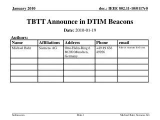 TBTT Announce in DTIM Beacons