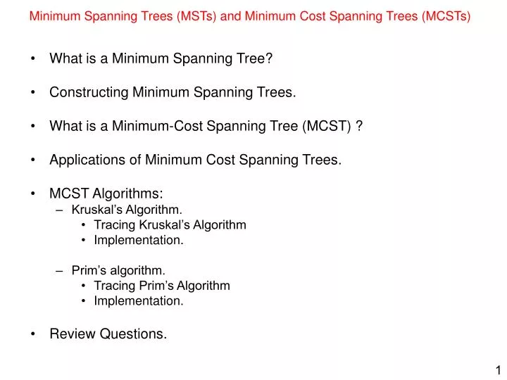 minimum spanning trees msts and minimum cost spanning trees mcsts