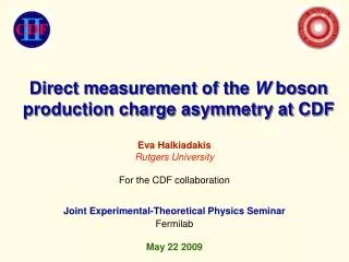 Direct measurement of the W boson production charge asymmetry at CDF