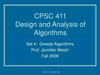 cpsc 411 design and analysis of algorithms