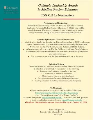 Goldstein Leadership Awards in Medical Student Education 2009 Call for Nominations