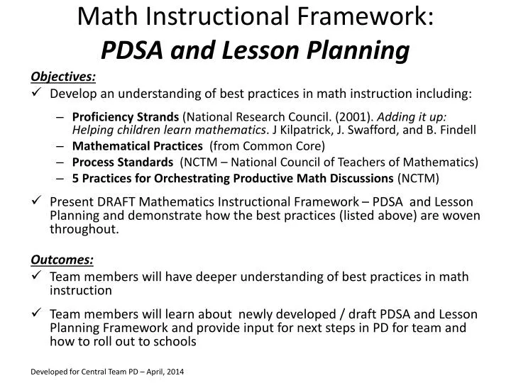 math instructional framework pdsa and lesson planning