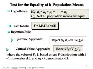 Test for the Equality of k Population Means