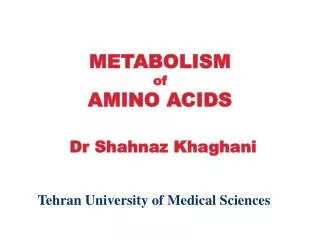 METABOLISM of AMINO ACIDS Dr Shahnaz Khaghani