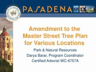 Amendment to the Master Street Tree Plan for Various Locations