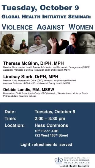 Tuesday, October 9 Global Health Initiative Seminar: Violence Against Women