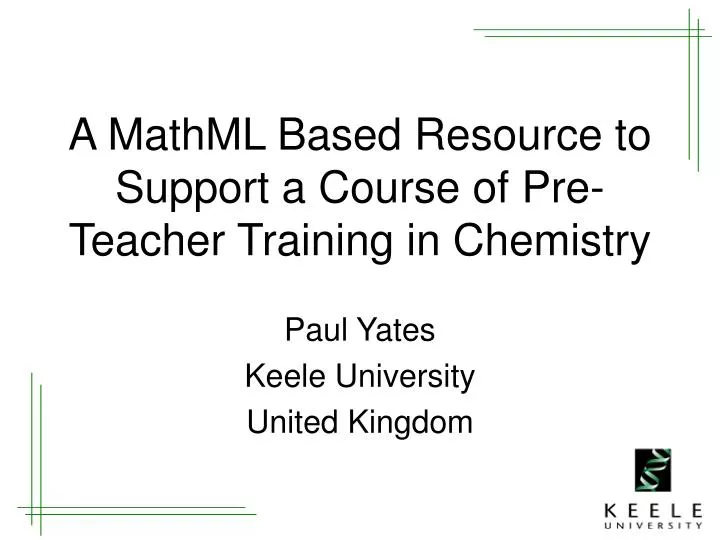 a mathml based resource to support a course of pre teacher training in chemistry