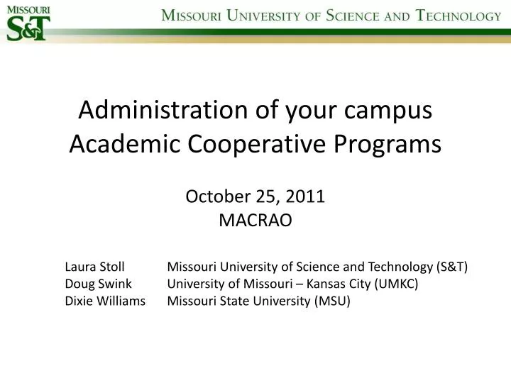 administration of your campus academic cooperative programs october 25 2011 macrao