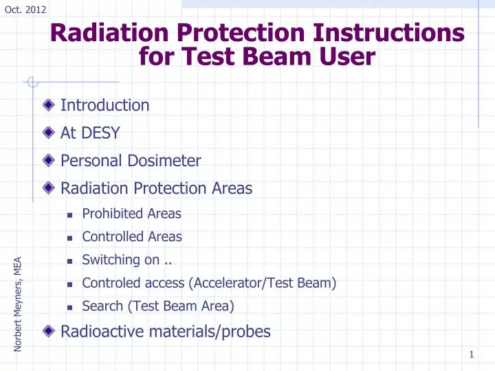 radiation protection instructions for test beam user