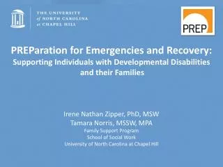 PREParation for Emergencies and Recovery: Supporting Individuals with Developmental Disabilities