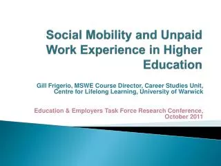 Social Mobility and Unpaid Work Experience in Higher Education