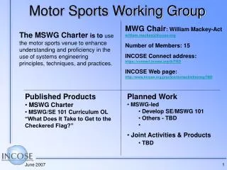 Motor Sports Working Group