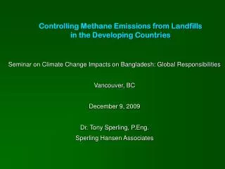 Controlling Methane Emissions from Landfills in the Developing Countries