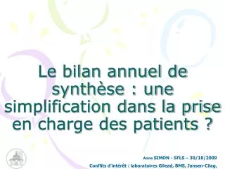 le bilan annuel de synth se une simplification dans la prise en charge des patients