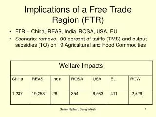 Implications of a Free Trade Region (FTR)