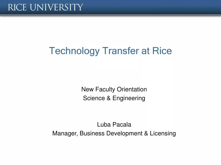 technology transfer at rice