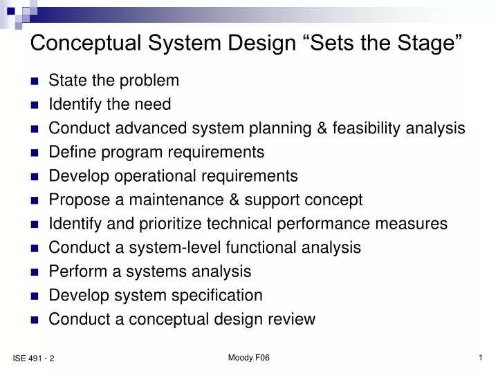 conceptual system design sets the stage