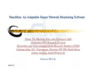 NanoMon: An Adaptable Sensor Network Monitoring Software