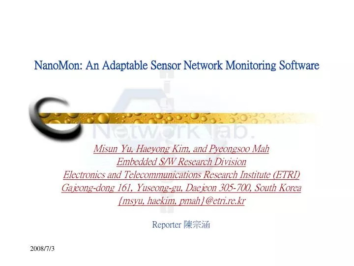 nanomon an adaptable sensor network monitoring software