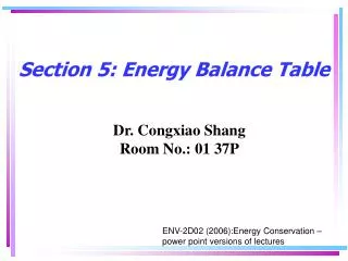 Section 5: Energy Balance Table