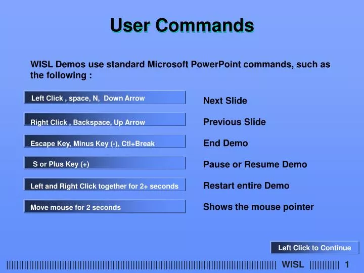 user commands