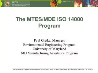 The MTES/MDE ISO 14000 Program