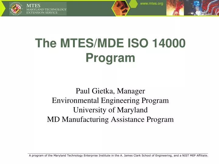 the mtes mde iso 14000 program