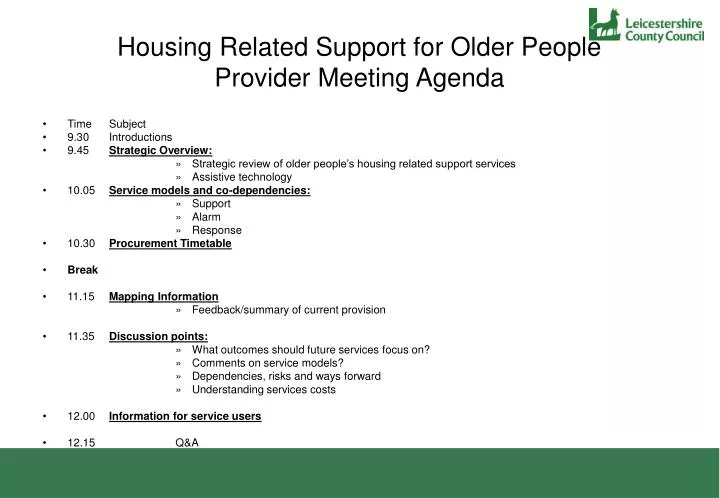 housing related support for older people provider meeting agenda