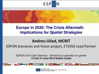 Europe in 2030: The Crisis Aftermath Implications for Spatial Strategies
