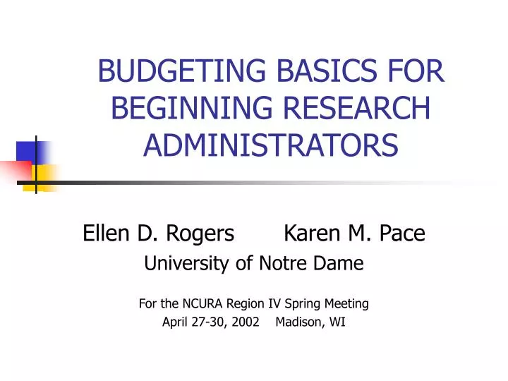 budgeting basics for beginning research administrators