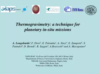 Thermogravimetry: a technique for planetary in-situ missions