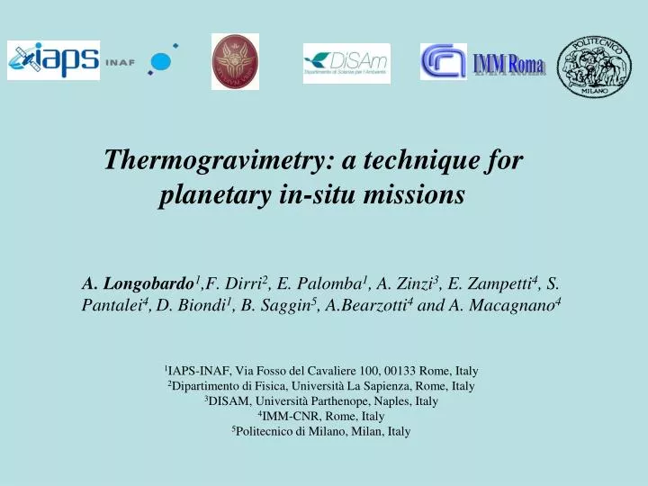 thermogravimetry a technique for planetary in situ missions