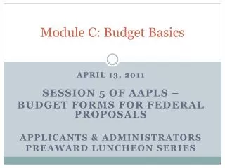 Module C: Budget Basics