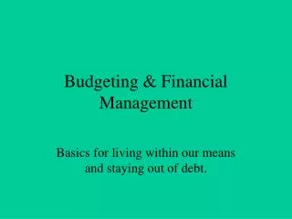 Budgeting &amp; Financial Management